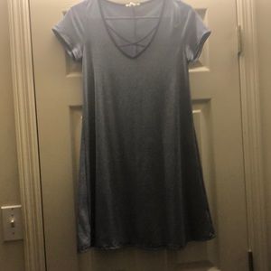 blue and white striped dress